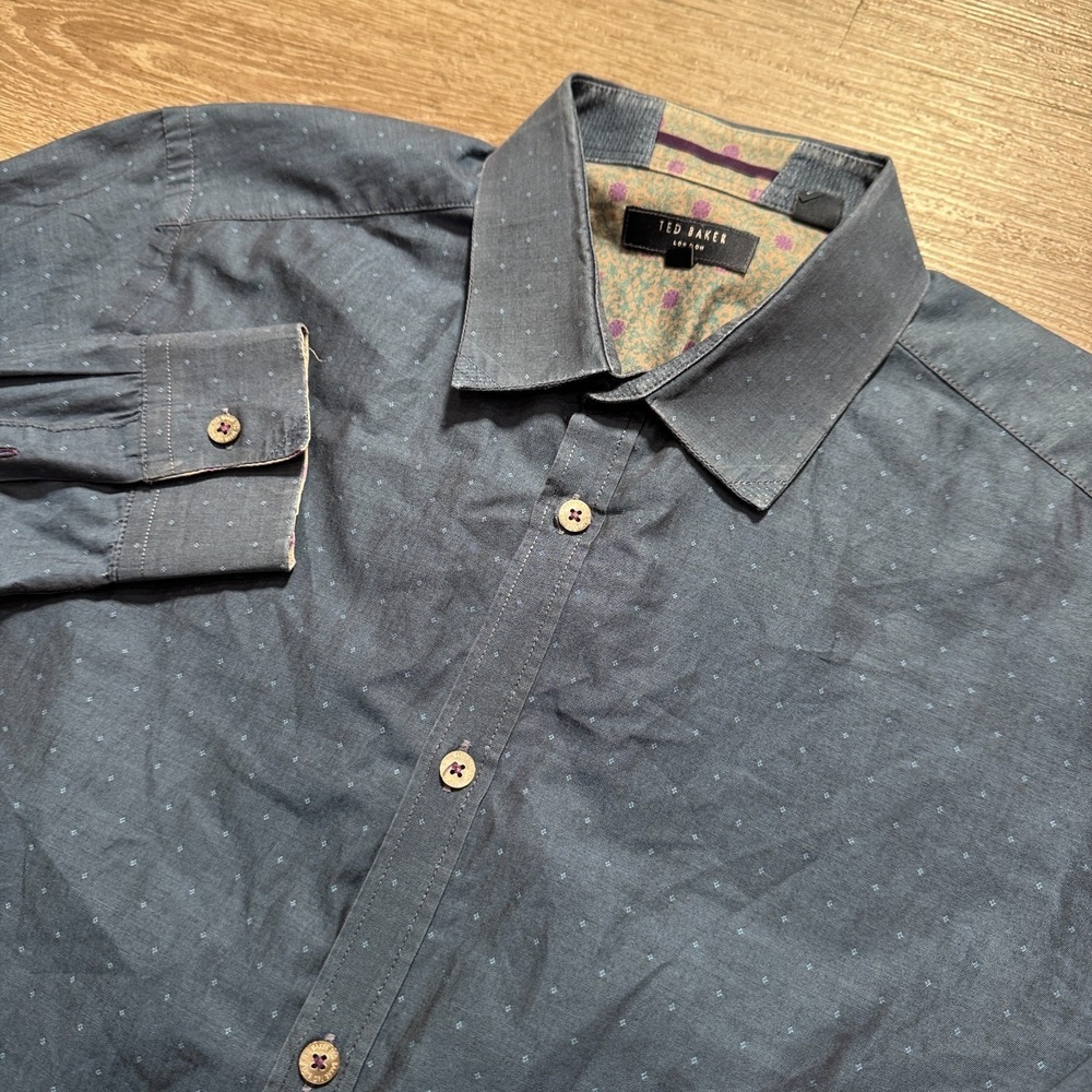 Ted Baker London Shirt Mens 4 Blue‎ Casual Button Cotton Preppy Casual Adult